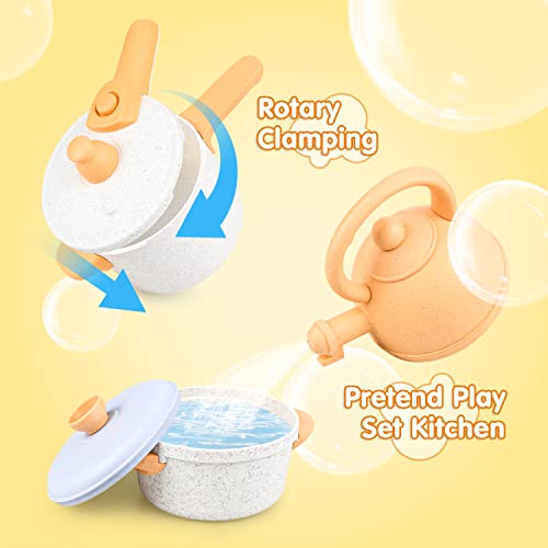 kizplays Kitchen Pretend Toy Role Play Kitchen Accessories Cookware Pot and Pan Set Educational Gift Toy for Kids 16 Pcs for 3 4 5 Years Toddler