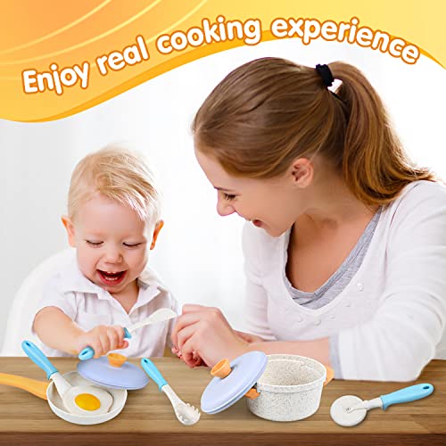 kizplays Kitchen Pretend Toy Role Play Kitchen Accessories Cookware Pot and Pan Set Educational Gift Toy for Kids 16 Pcs for 3 4 5 Years Toddler