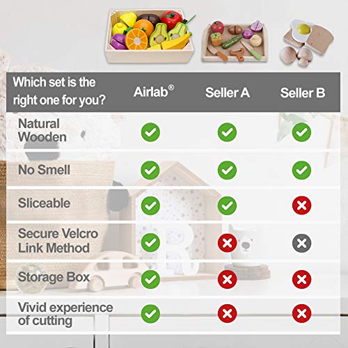 Airlab Wooden Play Food for Kids Kitchen Cutting Fruits Toys for Toddlers Pretend Vegetables Gift for Boys Girls Educational Toys