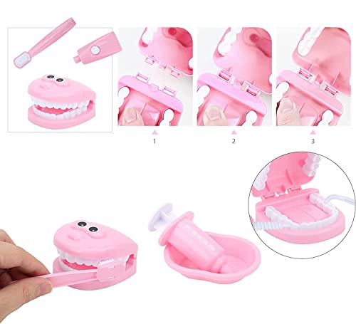 MAIREULB 9Pcs/Set Kids Brushing Game Educational Dental Scene Toys Teeth Model Preschool Teaching Learning Toy Doctor Playset for Toddlers Costume Role Play (Pink)