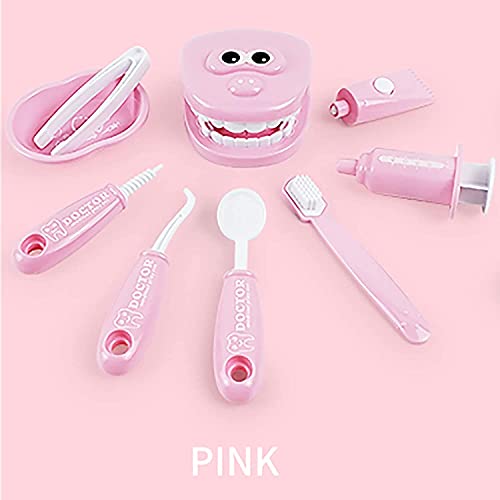 MAIREULB 9Pcs/Set Kids Brushing Game Educational Dental Scene Toys Teeth Model Preschool Teaching Learning Toy Doctor Playset for Toddlers Costume Role Play (Pink)
