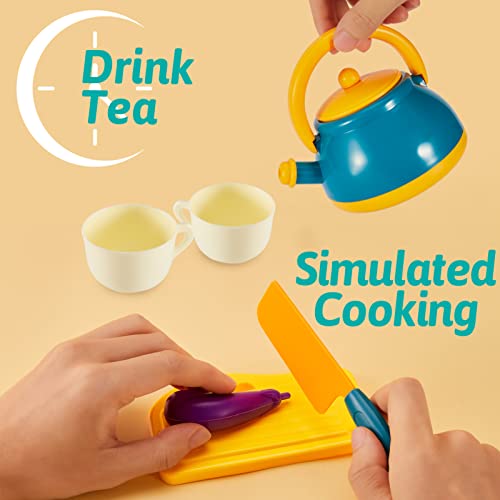 LINFUN KIDS Toy Kitchen Accessories Play Pots and Pans, Cooking Set for Children, Pretend Role Play Food Cookware Playset Gifts for 3+ 4 5 6 Years Old Kids Toddler Boys Girls