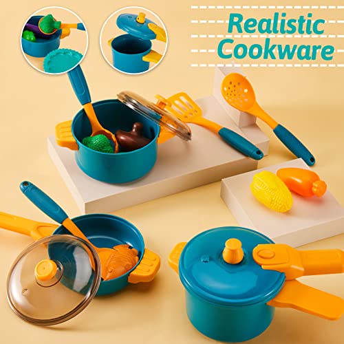 LINFUN KIDS Toy Kitchen Accessories Play Pots and Pans, Cooking Set for Children, Pretend Role Play Food Cookware Playset Gifts for 3+ 4 5 6 Years Old Kids Toddler Boys Girls