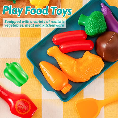 LINFUN KIDS Toy Kitchen Accessories Play Pots and Pans, Cooking Set for Children, Pretend Role Play Food Cookware Playset Gifts for 3+ 4 5 6 Years Old Kids Toddler Boys Girls