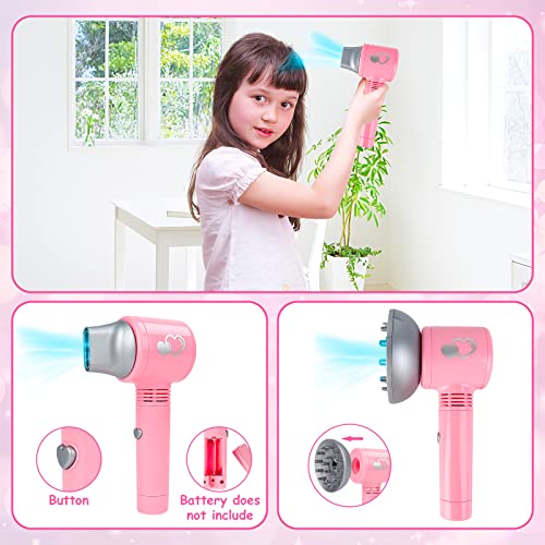 deAO Kids Makeup Set, Pretend Hairdressing Salon Toy Set Girls Styling Beauty Fashion Kit Pretend Role Play Makeup Accessories Playset For Children