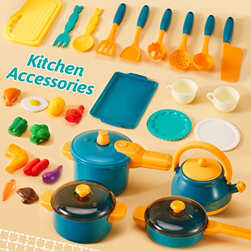 LINFUN KIDS Toy Kitchen Accessories Play Pots and Pans, Cooking Set for Children, Pretend Role Play Food Cookware Playset Gifts for 3+ 4 5 6 Years Old Kids Toddler Boys Girls