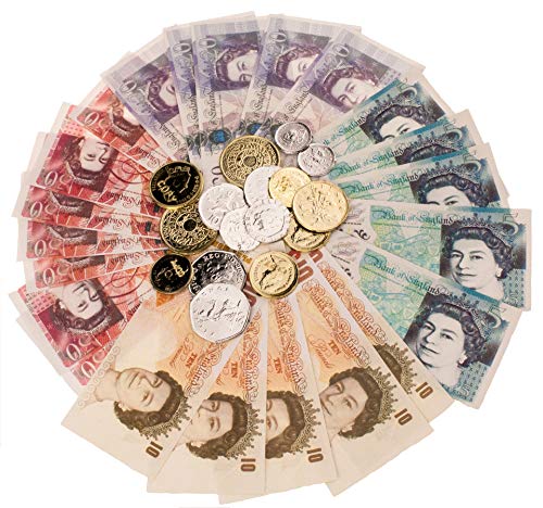 Sterling Pound Play Money Currency for Educational Learning – Bank and Shop Role Play - Literacy - Numeracy - Pretend Play Set - Fake Money Cash UK Banknote Notes and Coins - Kids Children's Toy