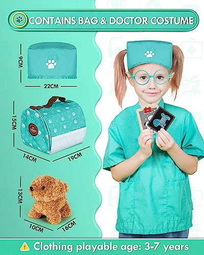 Lehoo Castle Doctors Set for Kids, Wooden Vet Set for Kids with Plush Dog, Kids Doctor Sets Gifts with Doctor Clothing and Hat， Pretend Play Vet Kit for Kids for 3-8 Year Old