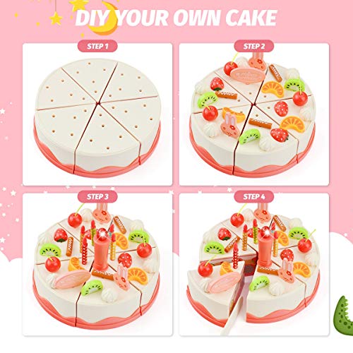 83 PCS Cutting and Decorating Birthday Cake Pretend Toys Role Play Food Sets for Children Kids, Educational Learning Kitchen Playset for 3 4 5 Years Old Girls & Boys