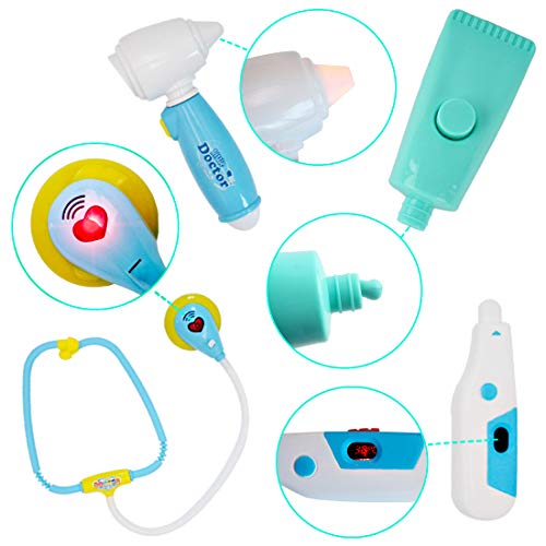 deAO Kids Role Play Dentist, Surgeon & Vet Medical 30 Piece Kit with Light and Sound Including Electronic Stethoscope, Lab Coat Cap & Play Medical Equipment (Blue)