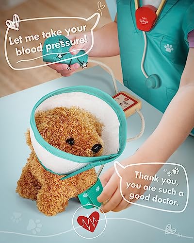 Lehoo Castle Doctors Set for Kids, Wooden Vet Set for Kids with Plush Dog, Kids Doctor Sets Gifts with Doctor Clothing and Hat， Pretend Play Vet Kit for Kids for 3-8 Year Old