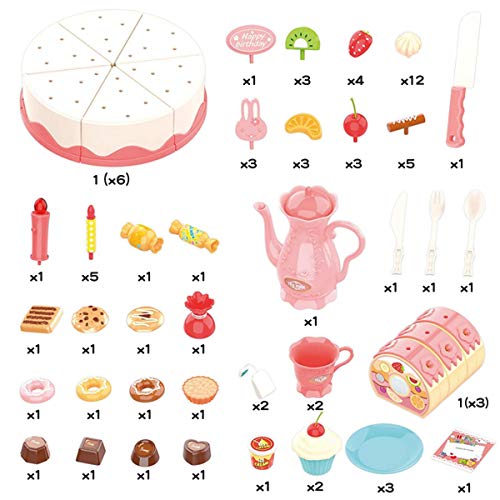 83 PCS Cutting and Decorating Birthday Cake Pretend Toys Role Play Food Sets for Children Kids, Educational Learning Kitchen Playset for 3 4 5 Years Old Girls & Boys