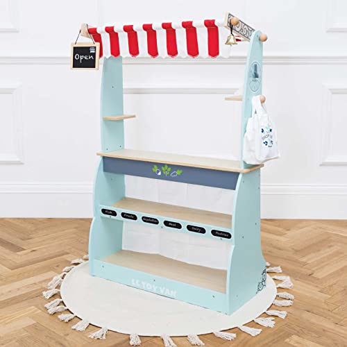 Le Toy Van - Honeybake Reversible Pretend Wooden Shop And Cafe Stall Role Play Kids Toy | Cafe Or Supermarket Pretend Play Shop