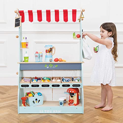 Le Toy Van - Honeybake Reversible Pretend Wooden Shop And Cafe Stall Role Play Kids Toy | Cafe Or Supermarket Pretend Play Shop