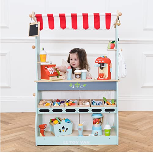 Le Toy Van - Honeybake Reversible Pretend Wooden Shop And Cafe Stall Role Play Kids Toy | Cafe Or Supermarket Pretend Play Shop