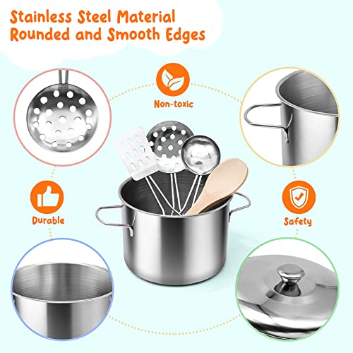 37Items 59Pcs Kids Pretend Play Kitchen Accessories Set, Stainless Steel Play Pots and Pans Sets for Kids, Cooking Utensils, Play Food Pizza Knife Kitchen Playset Toys Gift for Boys Girls Toddlers
