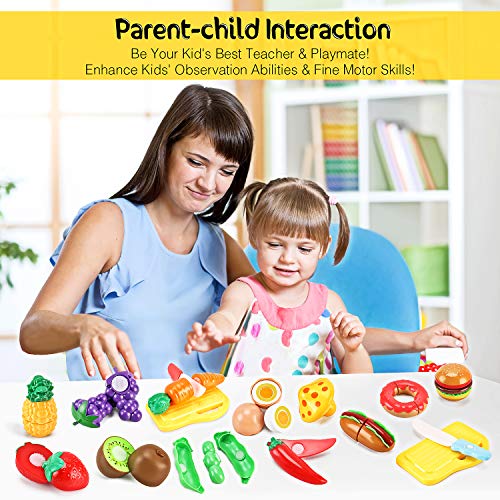33pcs Cutting Pretend Play Food Toys for Kids Kitchen Set Playset Accessories BPA Free Peel & Cut Toy Food Fruits and Vegetables Toys, Christmas Birthday Gift for Toddlers Girls Boys Kids Storage Box