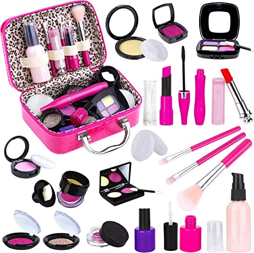 INNOCHEER Pretend Play Makeup Kit for Girls,Kids Pretend Play Makeup Sets, Girls Pretend Makeup Set with Cosmetic Bag for Birthday Christmas (Not Real Makeup)