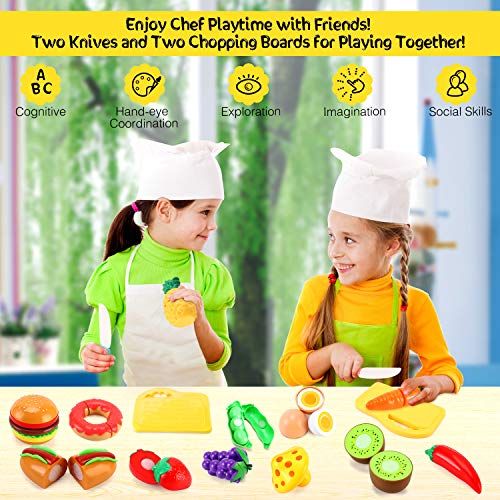 33pcs Cutting Pretend Play Food Toys for Kids Kitchen Set Playset Accessories BPA Free Peel & Cut Toy Food Fruits and Vegetables Toys, Christmas Birthday Gift for Toddlers Girls Boys Kids Storage Box