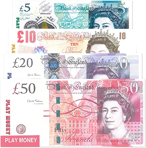 JKG® Pound Sterling Pretend Play Money Notes and Coins for Children | Fake Money UK Currency Toy Banknotes | Kids Role Play Shop Till Bank Cash, Post Office Set - School Role Play Teach Money Numeracy
