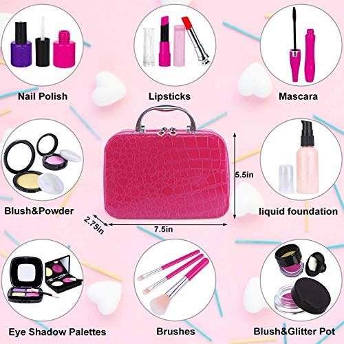 INNOCHEER Pretend Play Makeup Kit for Girls,Kids Pretend Play Makeup Sets, Girls Pretend Makeup Set with Cosmetic Bag for Birthday Christmas (Not Real Makeup)