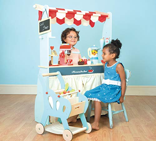 Le Toy Van - Honeybake Reversible Pretend Wooden Shop And Cafe Stall Role Play Kids Toy | Cafe Or Supermarket Pretend Play Shop