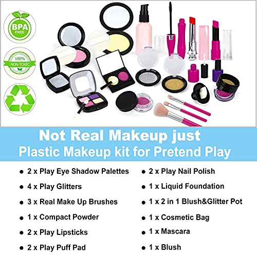 INNOCHEER Pretend Play Makeup Kit for Girls,Kids Pretend Play Makeup Sets, Girls Pretend Makeup Set with Cosmetic Bag for Birthday Christmas (Not Real Makeup)