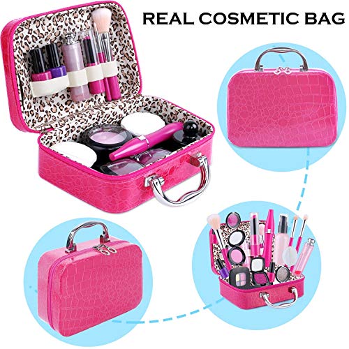 INNOCHEER Pretend Play Makeup Kit for Girls,Kids Pretend Play Makeup Sets, Girls Pretend Makeup Set with Cosmetic Bag for Birthday Christmas (Not Real Makeup)