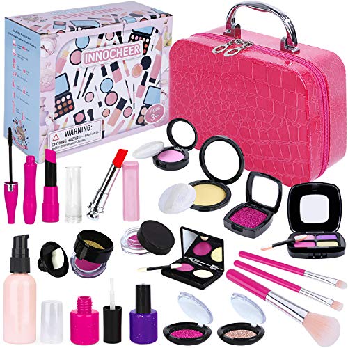 INNOCHEER Pretend Play Makeup Kit for Girls,Kids Pretend Play Makeup Sets, Girls Pretend Makeup Set with Cosmetic Bag for Birthday Christmas (Not Real Makeup)