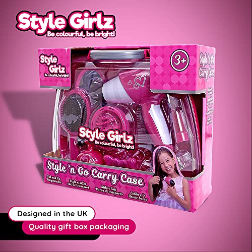 Style Girlz Hair Styling Set For Girls - Kids Battery Operated Toy Hair Dryer, Accessories, Vanity Case - Childrens Hairdressing Set - Pretend Hairdresser Role Play For Kids - Toys For Girls Age 3-6
