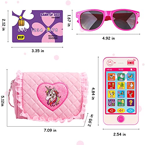 Pretend Play Makeup Set 19pcs - Fake Cosmetic Toys Kit with Pink Purse, Smartphone, Sunglasses, Birthday Gift for Little Girls