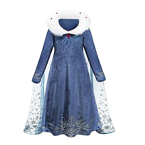 Discoball Girls Elsa Princess Dress Elsa Anna Costume Dress Up Winter Snow Queen Fancy Dress for Halloween Christmas Fancy Birthday Party Coronation Dress (4-5 Years)