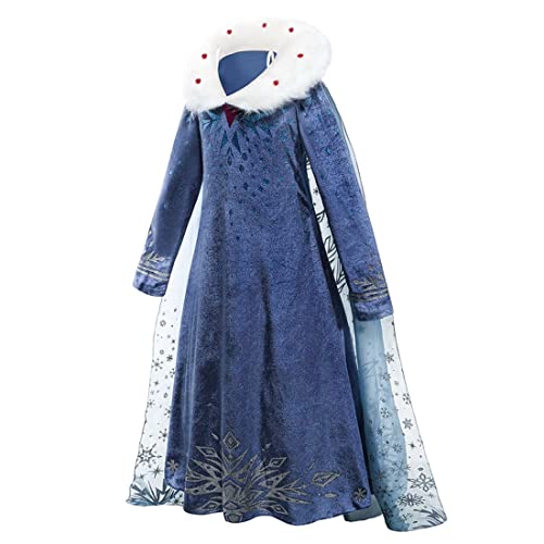 Discoball Girls Elsa Princess Dress Elsa Anna Costume Dress Up Winter Snow Queen Fancy Dress for Halloween Christmas Fancy Birthday Party Coronation Dress (4-5 Years)
