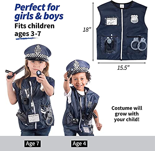 Born Toys 12 Pcs Police Costume for kids with Toy Role Play Kit for Swat, Detective, FBI, Halloween and Dress-up,Navy