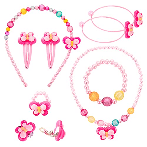 Prasacco Kids Jewellery Sets for Girls, Necklace Bracelet Ring Clip-on Earrings Hair Clips Set, Kids' Costume Jewelry Party Favors Dress up Pretend Play Gift for Little Girls
