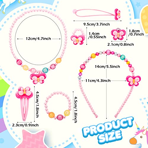 Prasacco Kids Jewellery Sets for Girls, Necklace Bracelet Ring Clip-on Earrings Hair Clips Set, Kids' Costume Jewelry Party Favors Dress up Pretend Play Gift for Little Girls