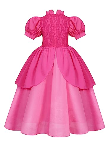 Berich Pink Princess Costume Kids Halloween Christmas Carnival Cosplay Outfit Princess Dress Pink Princess Dress up for Girls Fancy Dress Super Bros Pink Princess Costume 9-10 Years(Pink,150)