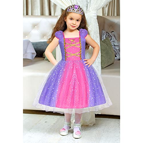 ACWOO Rapunzel Princess Dress, Princess Rapunzel Party Dress Costume with Wand and Crown, Princess Dress Cosplay Costume for Kids Girls, Party Fancy Dress Up for Halloween, Christmas, Birthday Party