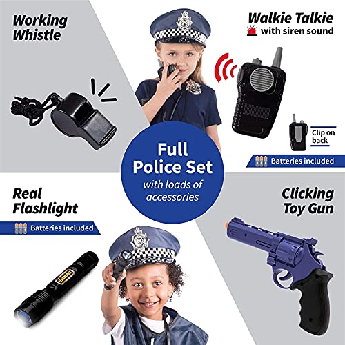Born Toys 12 Pcs Police Costume for kids with Toy Role Play Kit for Swat, Detective, FBI, Halloween and Dress-up,Navy