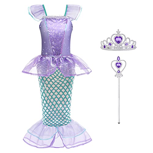 ACWOO Little Girls Mermaid Costume, Princess Mermaid Costumes Set with Accessories, Mermaid Fancy Dress Up Princess Ariel Mermaid Glitter Girls Costume for Halloween Cosplay Carnival Birthday (120cm)