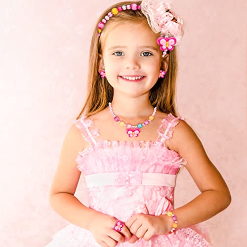 Prasacco Kids Jewellery Sets for Girls, Necklace Bracelet Ring Clip-on Earrings Hair Clips Set, Kids' Costume Jewelry Party Favors Dress up Pretend Play Gift for Little Girls