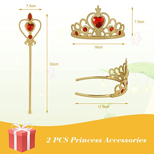 AOMIG Girls White Snow Costume, Deluxe White Snow Princess Fancy Dress With Crown Wand and Red Cape, White Snow Princess Dress Up for Girls Birthday Bridesmaid Christmas Carnival Halloween Cosplay