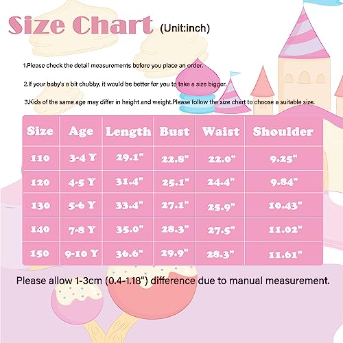 Berich Pink Princess Costume Kids Halloween Christmas Carnival Cosplay Outfit Princess Dress Pink Princess Dress up for Girls Fancy Dress Super Bros Pink Princess Costume 9-10 Years(Pink,150)