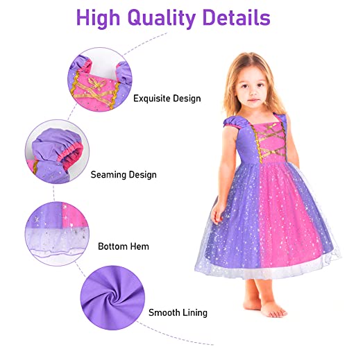 ACWOO Rapunzel Princess Dress, Princess Rapunzel Party Dress Costume with Wand and Crown, Princess Dress Cosplay Costume for Kids Girls, Party Fancy Dress Up for Halloween, Christmas, Birthday Party