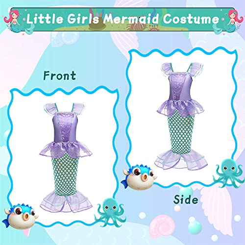 ACWOO Little Girls Mermaid Costume, Princess Mermaid Costumes Set with Accessories, Mermaid Fancy Dress Up Princess Ariel Mermaid Glitter Girls Costume for Halloween Cosplay Carnival Birthday (120cm)