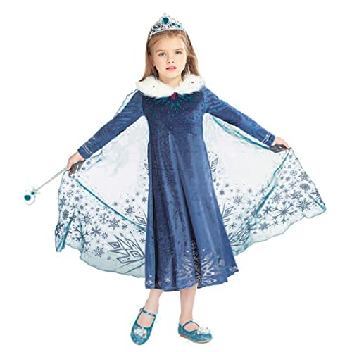 Discoball Girls Elsa Princess Dress Elsa Anna Costume Dress Up Winter Snow Queen Fancy Dress for Halloween Christmas Fancy Birthday Party Coronation Dress (4-5 Years)
