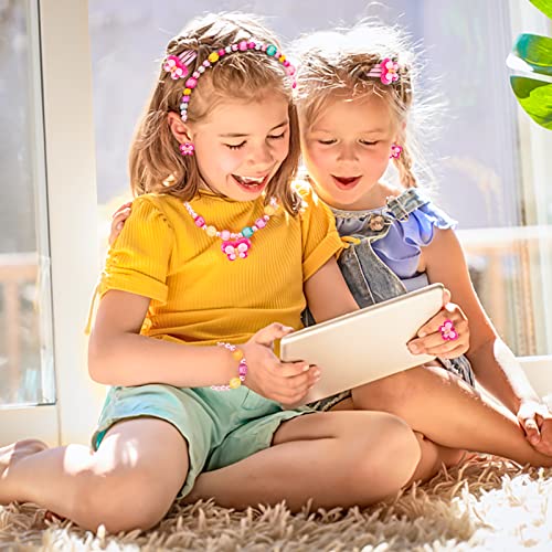 Prasacco Kids Jewellery Sets for Girls, Necklace Bracelet Ring Clip-on Earrings Hair Clips Set, Kids' Costume Jewelry Party Favors Dress up Pretend Play Gift for Little Girls