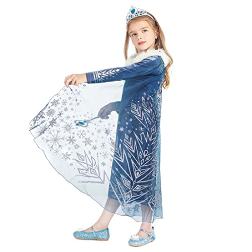 Discoball Girls Elsa Princess Dress Elsa Anna Costume Dress Up Winter Snow Queen Fancy Dress for Halloween Christmas Fancy Birthday Party Coronation Dress (4-5 Years)