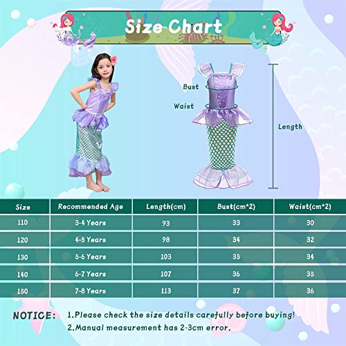 ACWOO Little Girls Mermaid Costume, Princess Mermaid Costumes Set with Accessories, Mermaid Fancy Dress Up Princess Ariel Mermaid Glitter Girls Costume for Halloween Cosplay Carnival Birthday (120cm)