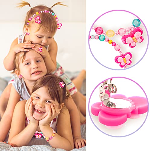 Prasacco Kids Jewellery Sets for Girls, Necklace Bracelet Ring Clip-on Earrings Hair Clips Set, Kids' Costume Jewelry Party Favors Dress up Pretend Play Gift for Little Girls